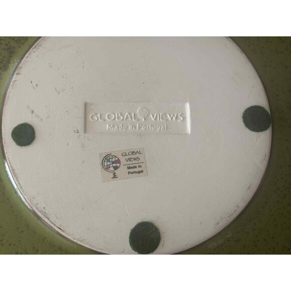 Global Views Ceramic Disc Green Vase Made Portugal Sculptural Modern Decor EUC - Picture 6 of 6